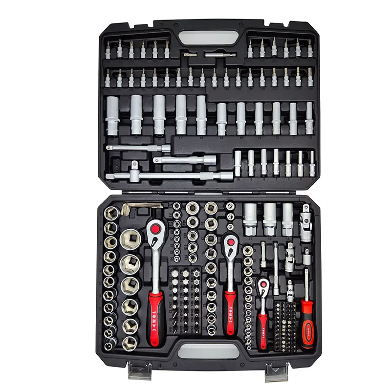 Tomac 202 قطعة 1/4 "3/8" 1/2 "رائجة البيع عكسها مقبض السقاطة و CRV وجع المقبس مجموعة أدوات إصلاح متعددة صندوق