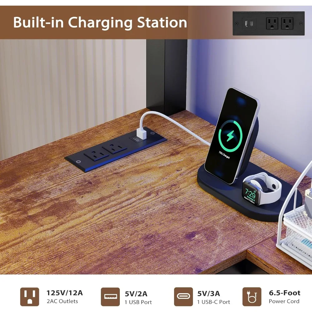 سرير بطابقين مزدوج مع شجرة القاعة، ومحطة شحن وأضواء LED، وسرير بطابقين على شكل حرف L مع مكتب، و5 أدراج تخزين، مزدوج B