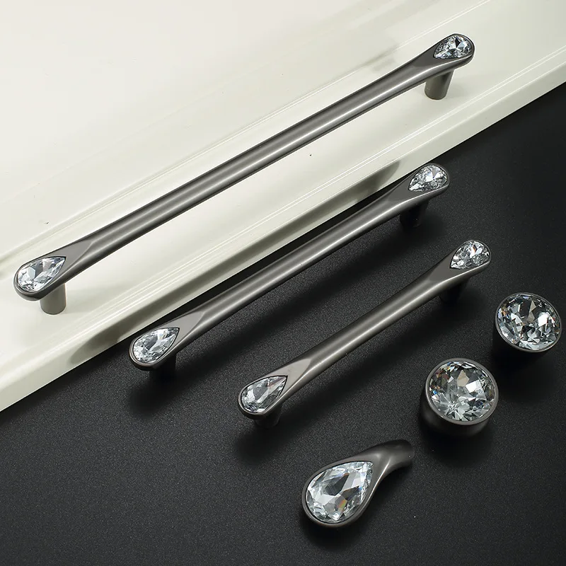 

Modern Simple Wardrobe Door Handle with Diamond Light Luxury Cabinet Door Handle Drawer Cabinet Handle Single Hole Pearl Black