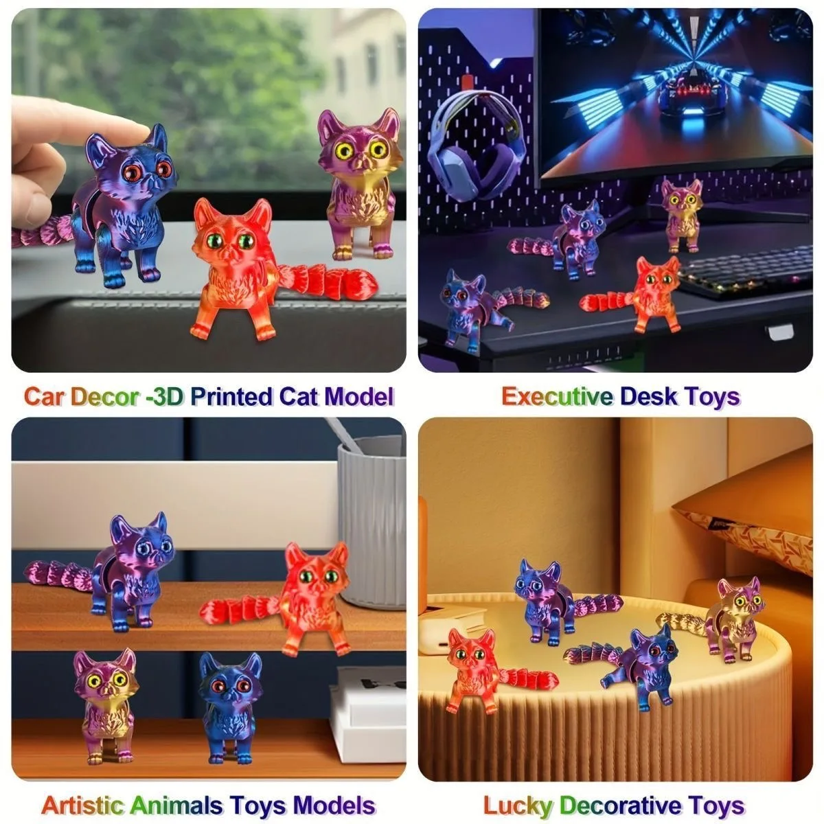 6.3/4.72 inch 3D Printed Cute Cats Movable Joint Fidget Toys Stress Relief Decompression Desktop Ornament Kid Toy for Kids Gift
