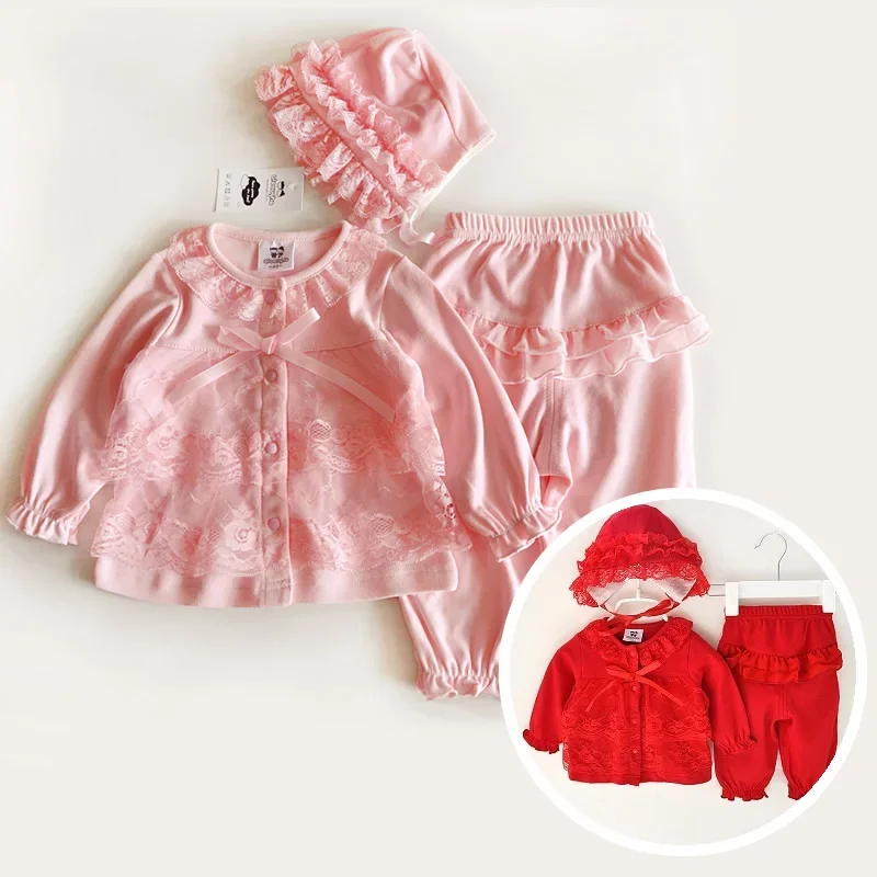 New Born Baby Girl Clothes 0-3 Months Long Sleeve Spring Autumn Set  Sets 1 Year Birthday Pink Red Baby Clothing Shoes 6 9 12