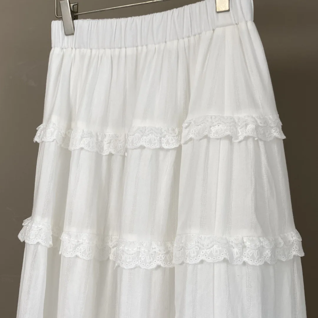 

Spring and Summer New Women's Hundred Solid Color Lace Elastic Waist Overskirt