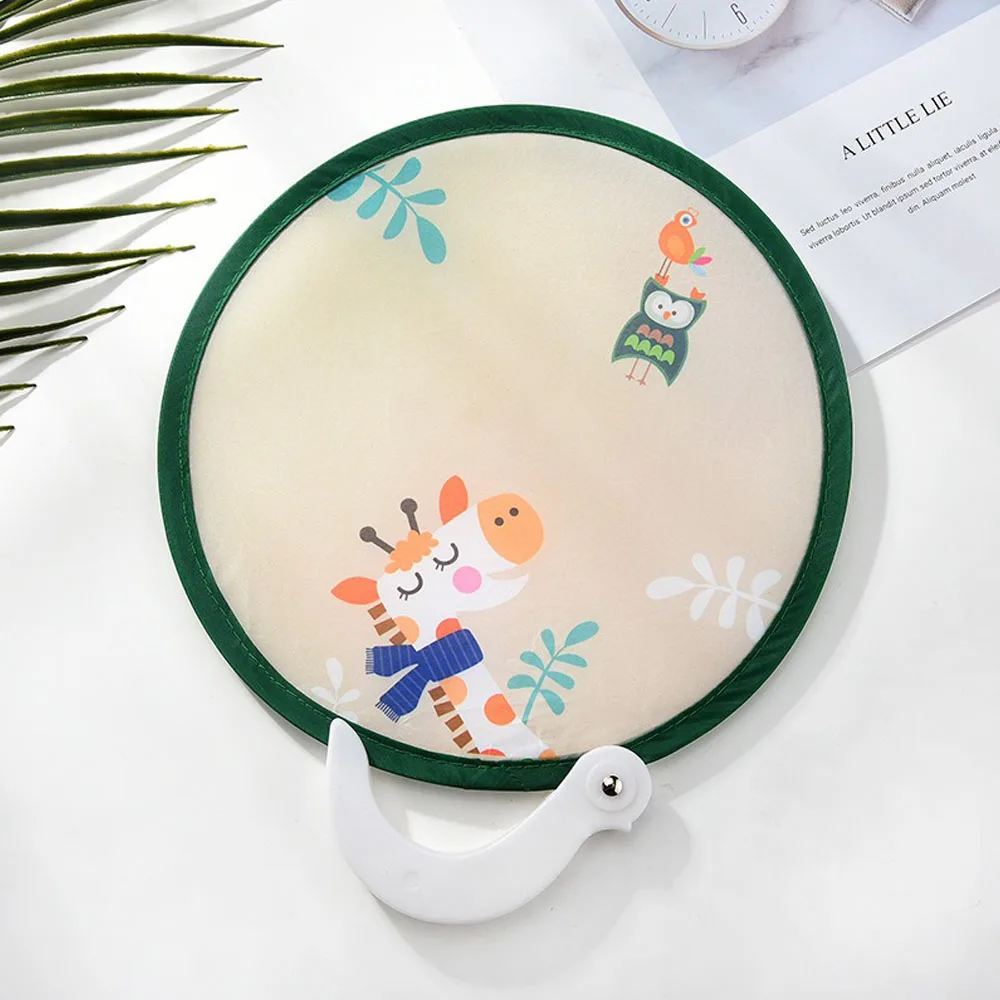 20x20cm Portable Collapsible Fans Cute Animal Summer Round for Beach Lawn Hand Folding Fan Kid Outdoor Daily Cool Down Girl Gift