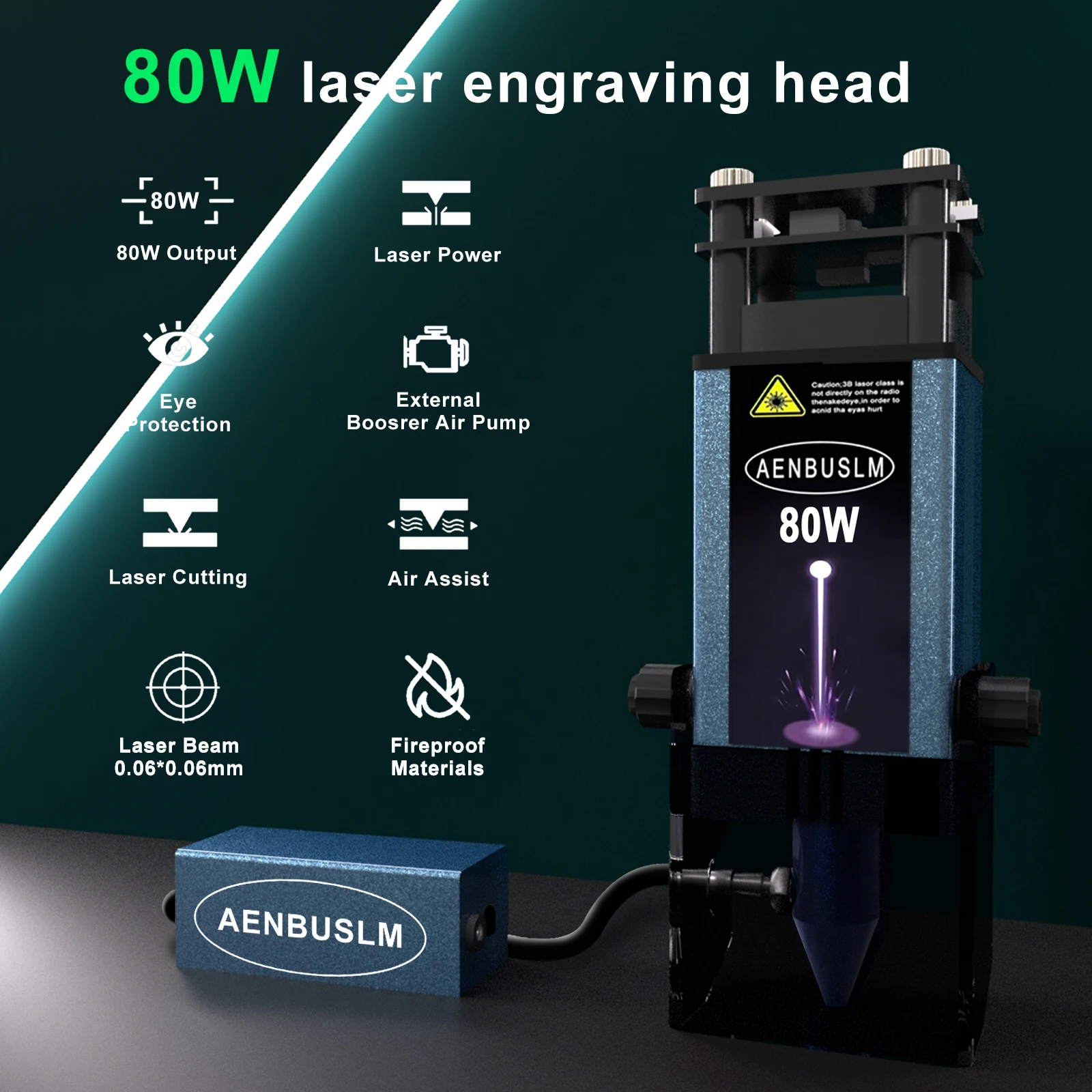 AENBUSLM 40W 80W Modul Pemotongan Laser 450Mm Kepala Ukiran Laser Cahaya Biru dengan Bantuan Udara Pemotong Kayu CNC Ukiran Laser