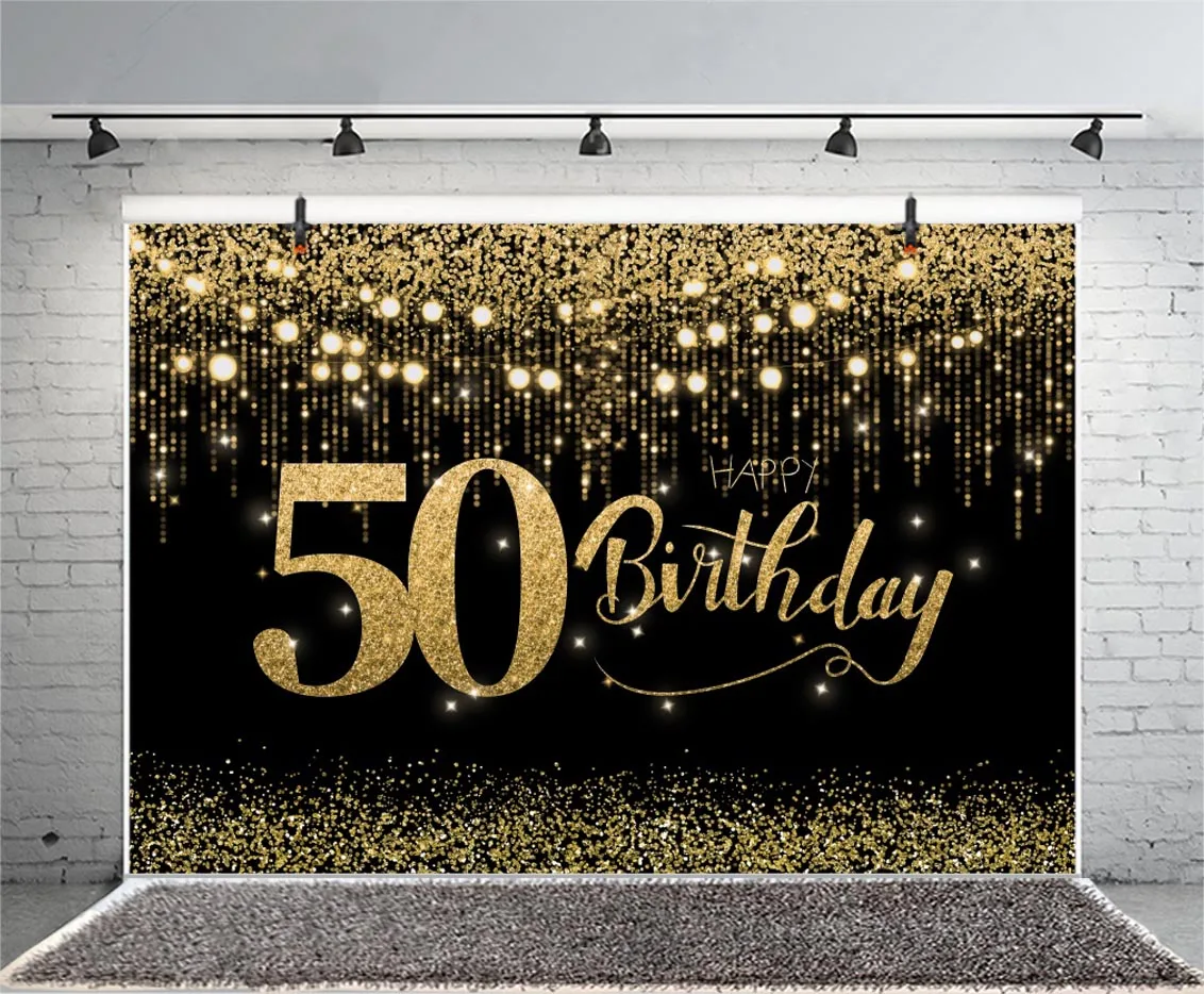Ouro brilho 50th pano de fundo homem mulher quinto feliz aniversário festa fotografia fundo foto estúdio adereços banner decoração