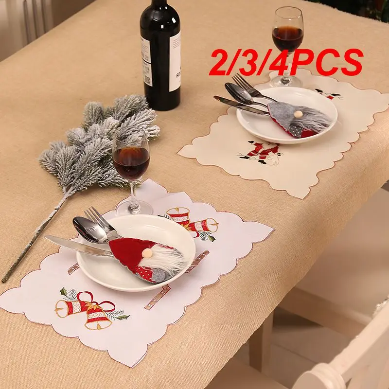 Bolsa para cubiertos, adornos navideños, lavable, dibujos animados 2023, cubiertas para vajilla, sombrero de Navidad, tenedor, cuchillo, bolsas para cubiertos reutilizables, 2/3/4 Uds.
