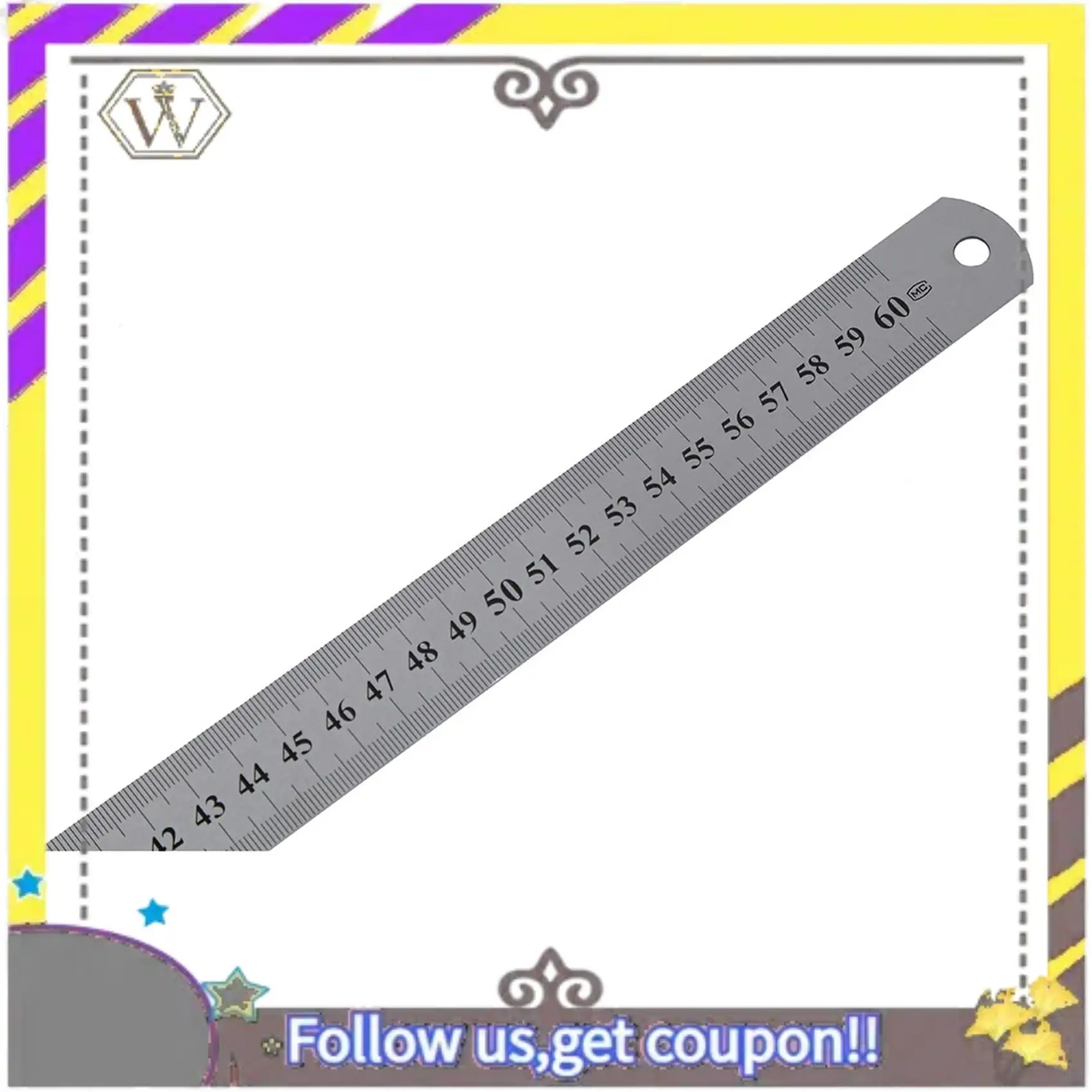 AU33-2X Stainless Metal Measuring Straight Ruler 60Cm