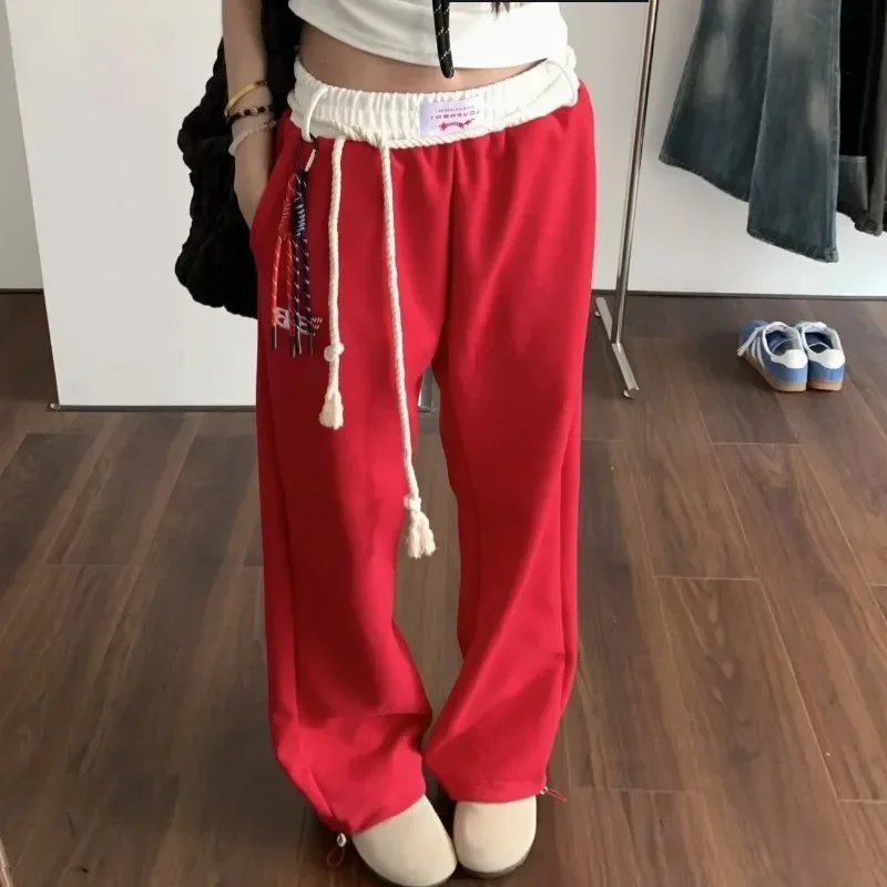 Deeptown vintage baggy sweatpants mulher y2k américa esportes hip hop joggers calças outono casual moda coreana calças soltas