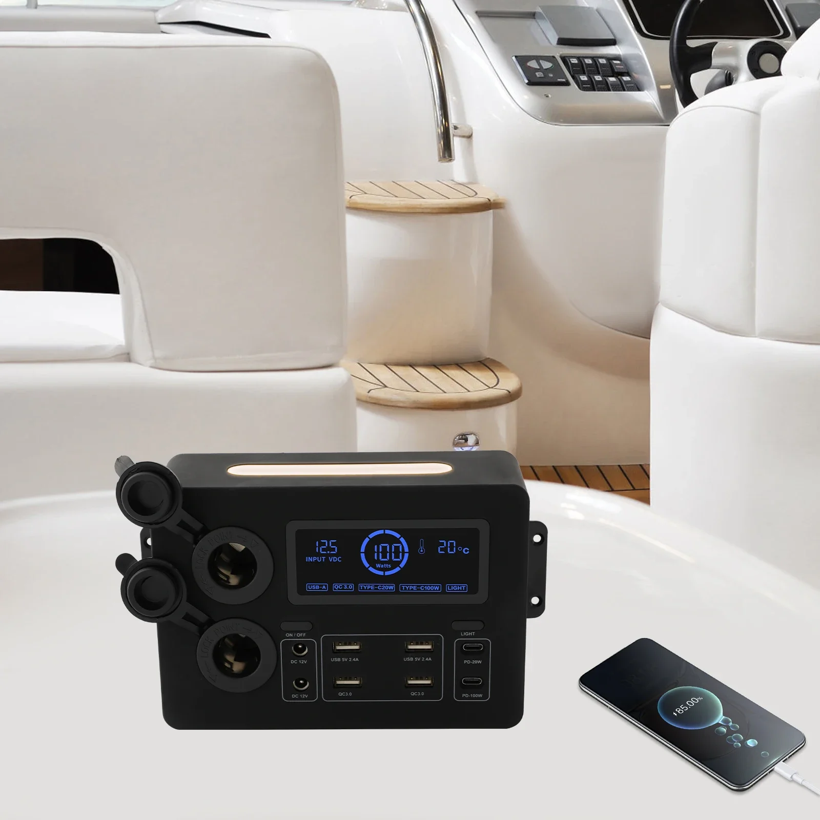 

5V-20V Multi-Port Power Box 100W Type-C 18W USB QC3.0 Wall-mounted Power Box for RV SUV Yacht Car EU Use Overload Protection