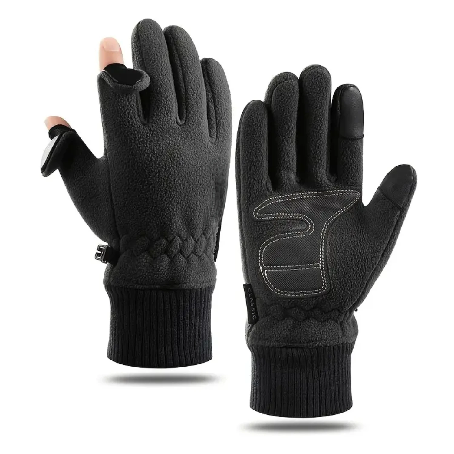 1 Pair of Mens Warm and Cold-proof Polar Fleece Sports Gloves with Flip Finger and Touch Screen Technology Black henna Henna