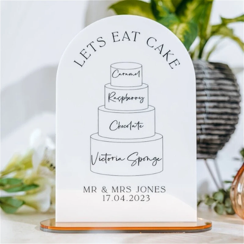 Let's Eat Cake Wedding Cake Tier Flavors Sign Illustration Acrylic Cake Tier Sign