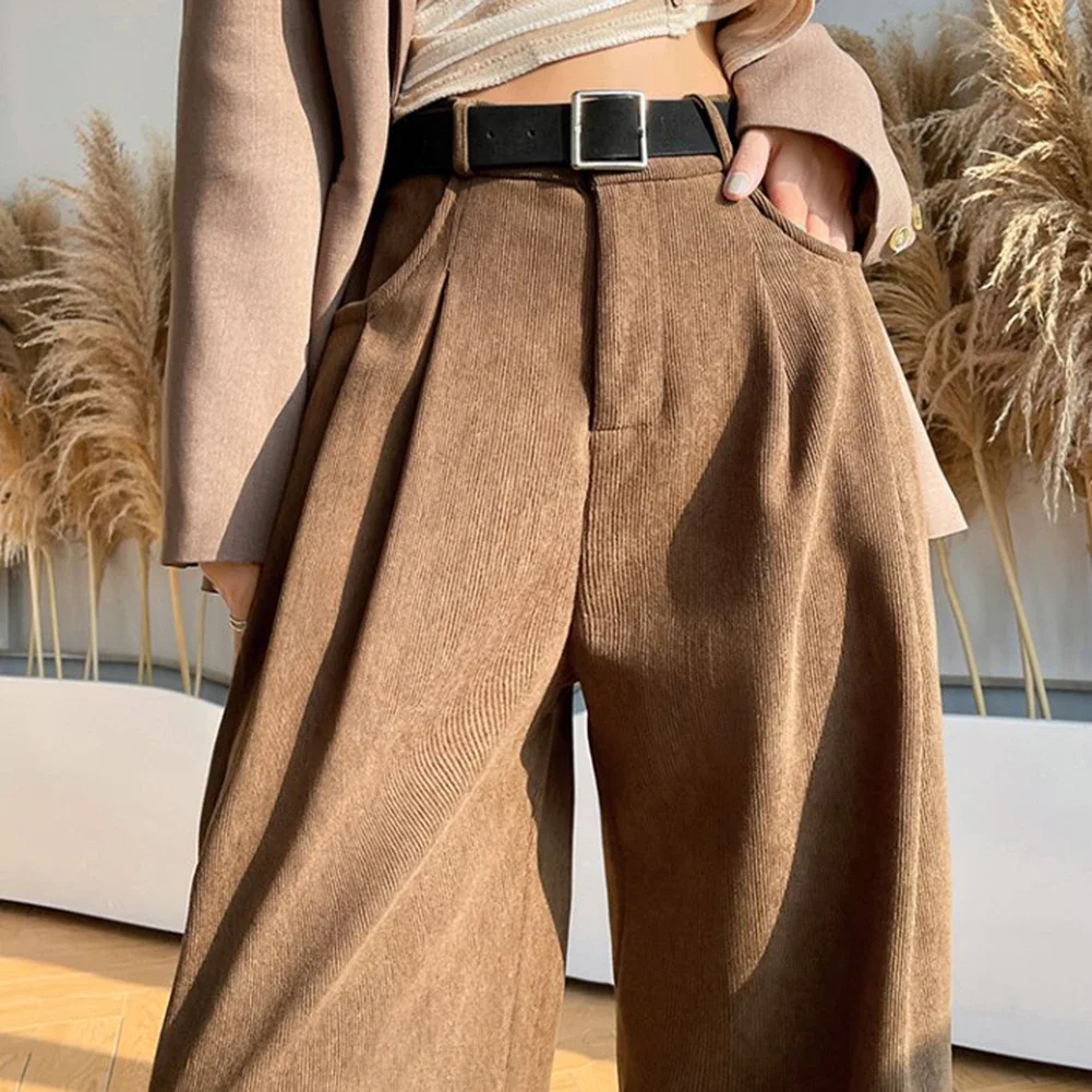 Pantaloni eleganti casual Pantaloni a gamba larga Design semplice Modello in tinta unita Indossare tutte le stagioni Pantaloni eleganti in velluto a coste a gamba larga