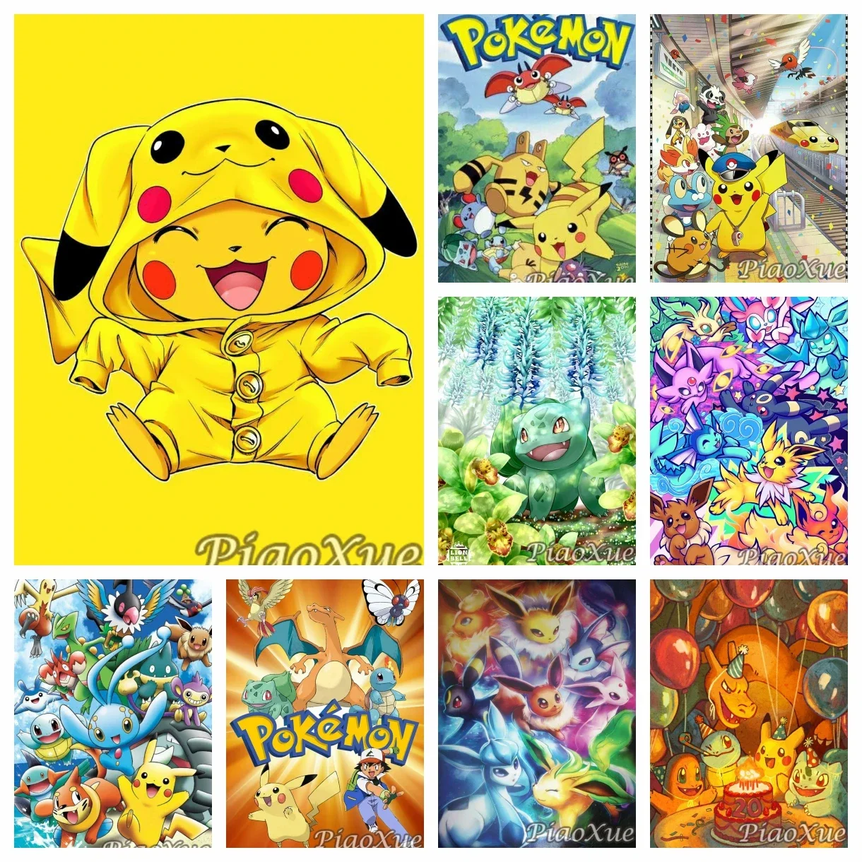 

Cartoon Art 5D DIY Diamond Painting Pokemon Pikachu Cross Stitch Kit Cute Anime Role Mosaic Embroidery Home Decor Kids Gift