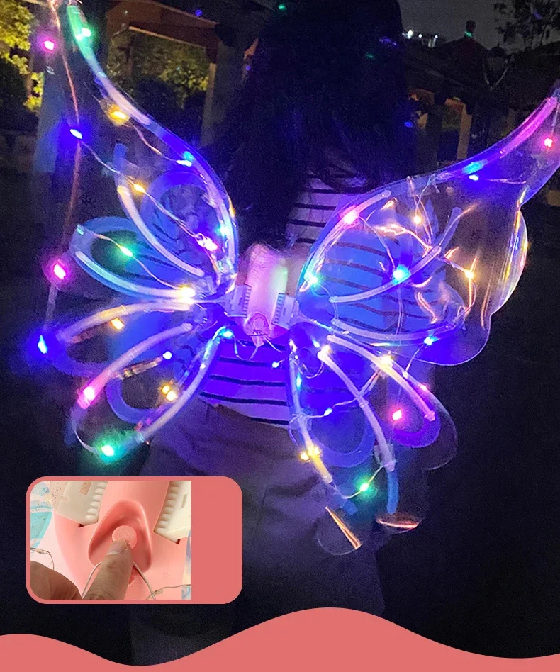 Elettrico Flapping Elf Butterfly Wings Princess Music Lighting ragazzi Demon Angel Wing bambini giocattoli luminosi per ragazze regali per bambini