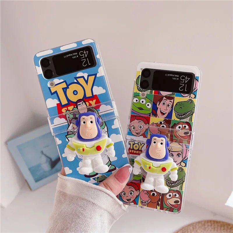 Disney Toy Story Buzz Lightyear 3D Doll pendant Bracelet Phone Case For Samsung Galaxy Z Flip 3 4 5G ZFlip3 ZFlip4 Flip3 Flip4