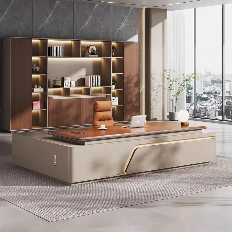 for Boss Desk President Chairperson Senior Executive Manager Office Desk and Office Chair Combination Set