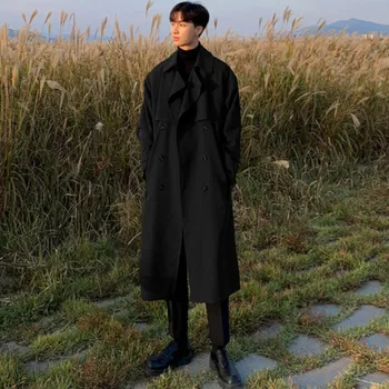 Trench Coat Man Winter Coat Trench Korean Men's Fashion Overcoat Male Long Windbreaker Streetwear Men Coat Outer Wear Clothing