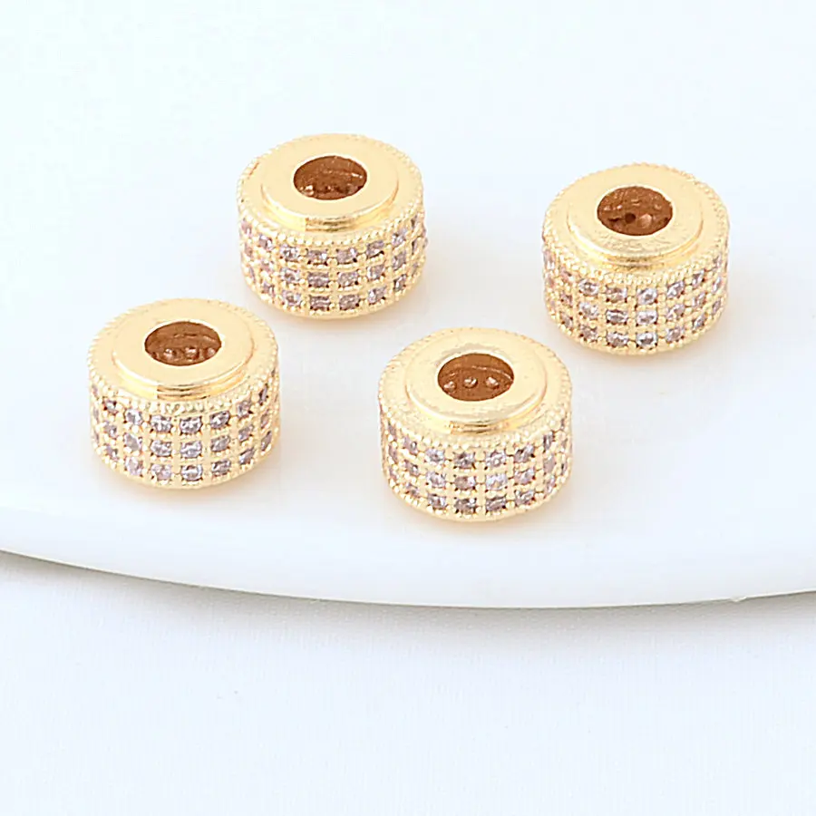 14K Gold Color Plated Brass and Zircon Round Square Bead Loose Spacer Beads for DIY Jewelry Making Accessories