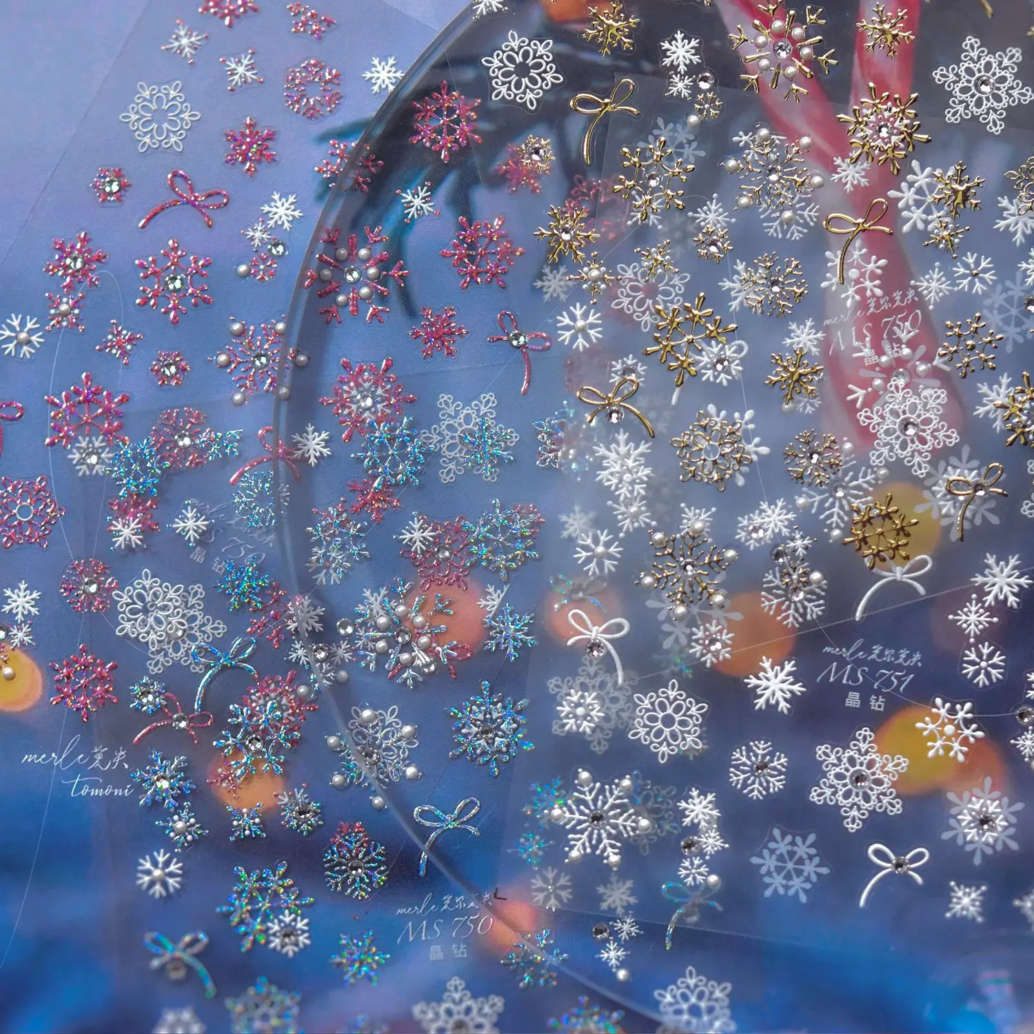 

Luxury Xmas Crystal Diamond Nail Stickers Christmas Gilding Colorful Snowflake Nail Art Accessories Stickers DIY Manicure Decals