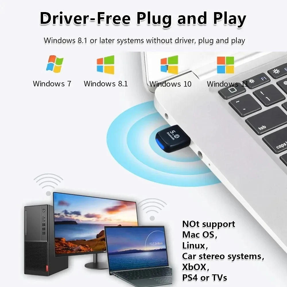 Bluetooth 5.4 アダプター USB Bluetooth ドングル PC ワイヤレスマウスキーボード音楽オーディオワイヤレスレシーバートランスミッタードライバー無料
