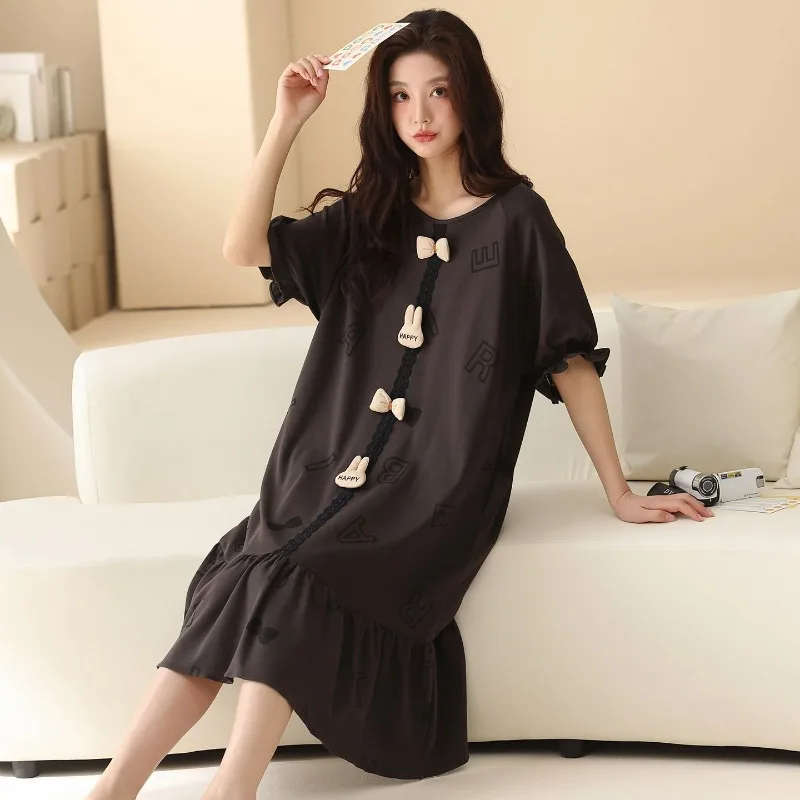 Spring and Summer New Cartoon Princess Style Short-sleeved Dresses Loungewear Pajamas Zhiyoumeng Pure Cotton Women's Pajamas
