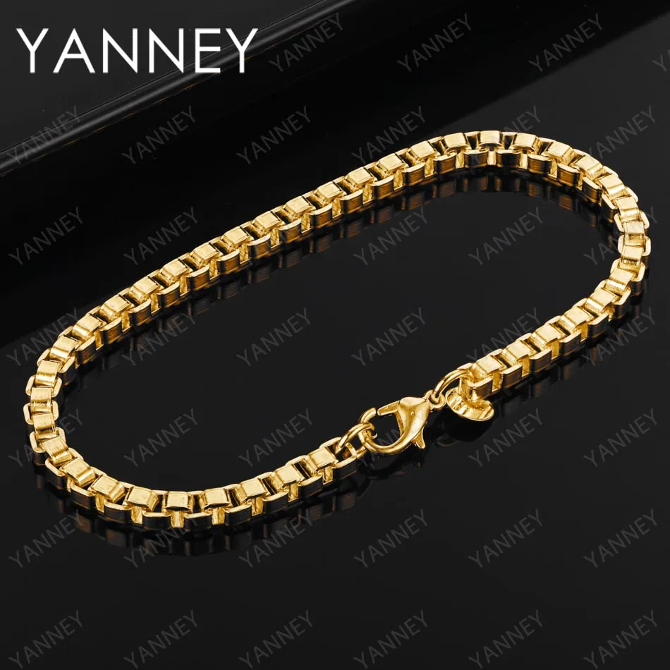 

Wholesale 925 Sterling Silver 18K Gold 4MM 8 Inches Box Chain Bracelet For Women Charm Party Gift Jewelry Fashion