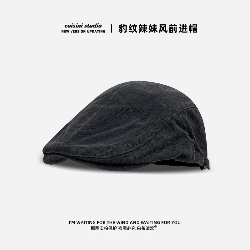 American Y2k Leopard Print Forward Hat for Unisex Summer and Autumn Retro Versatile Peaked Cap Short Brim Sunshade Painter Hats