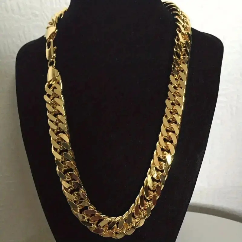 12MM Thick Copper Gold-plated Cuban Link Necklace Classic Men's Hip-hop Jewelry 23.6 inches