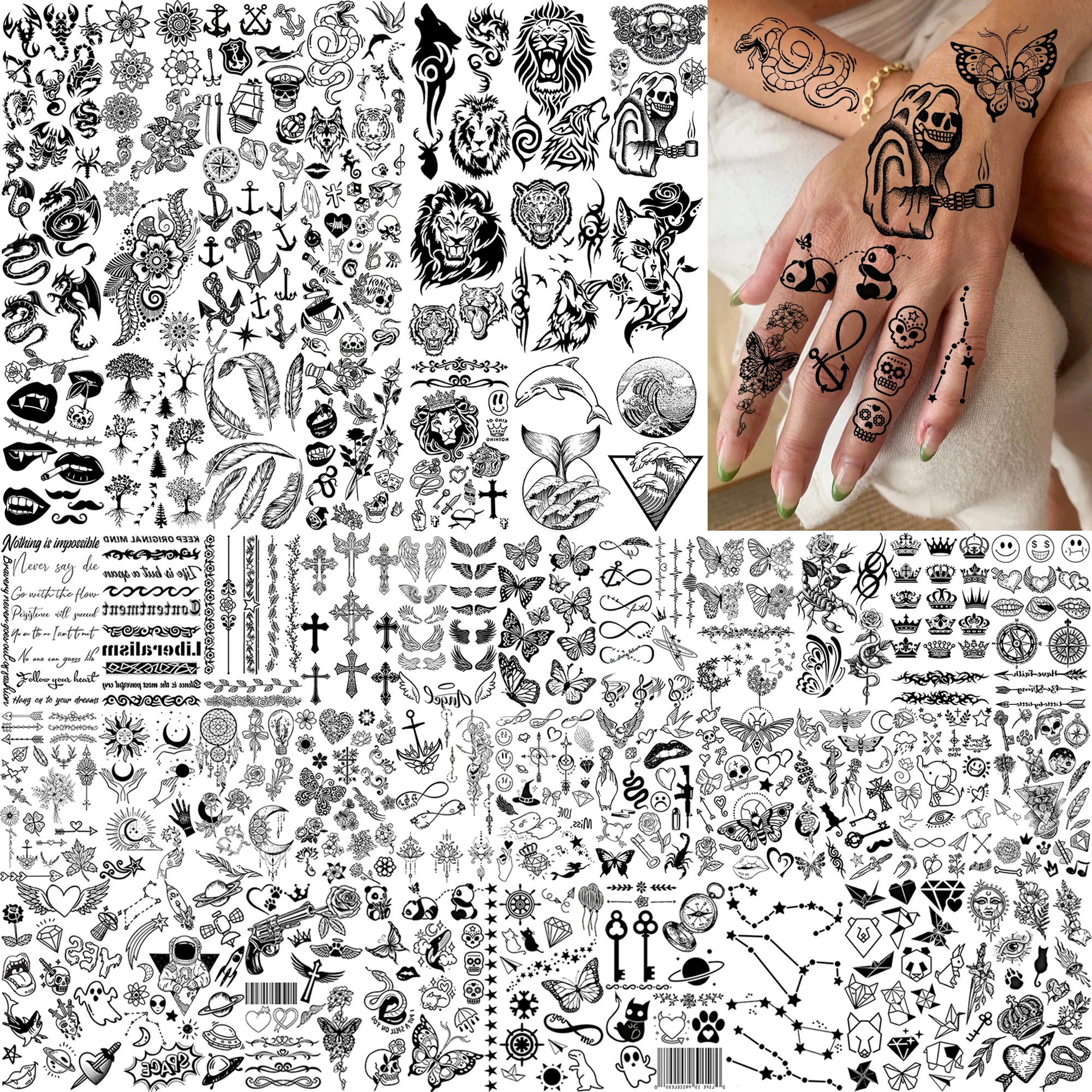 

52 Sheets Tiny Small Temporary Tattoos For Adults Tribal Animals Butterfly Anchor Compass Tattoo Stickers Men Women Waterproof