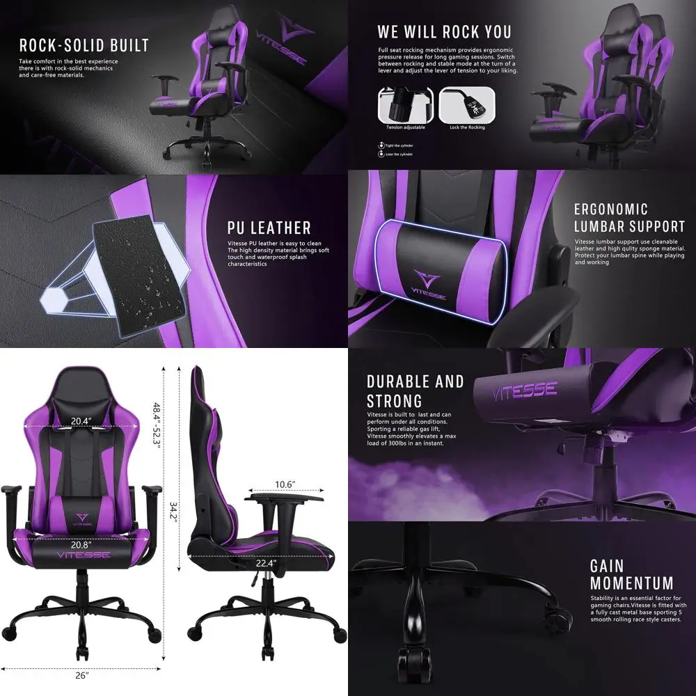 Ergonomic High-Back Racing-Style Gaming Chair with Lumbar Support and Adjustable Height for Women