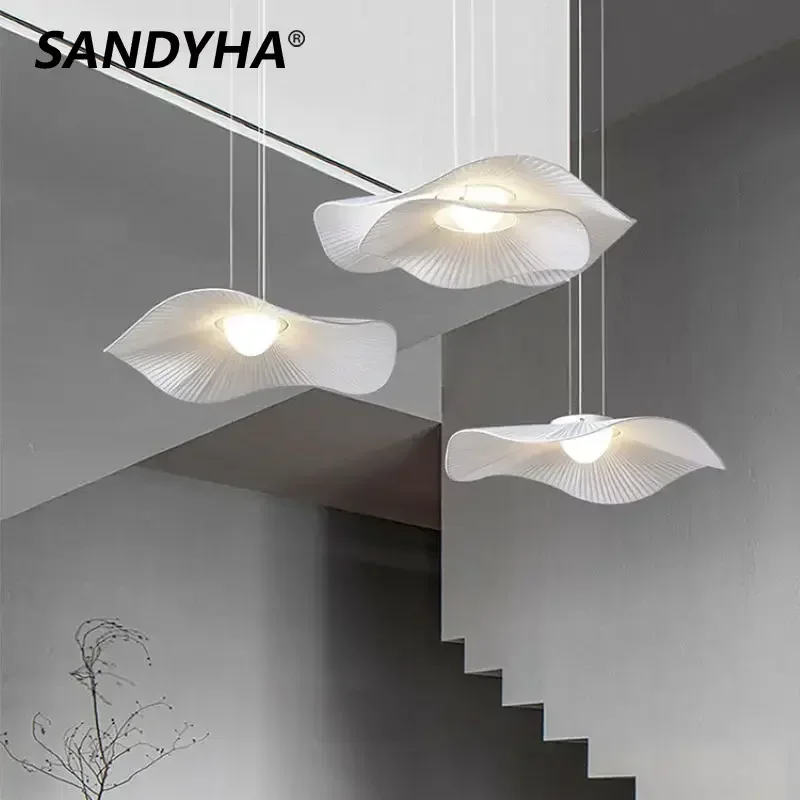 

SANDYHA Modern Restaurant Pendant Lights Design Lotus Leaf Hat Hanging Chandelier Led Lamps for Living Room Bedroom Decoration