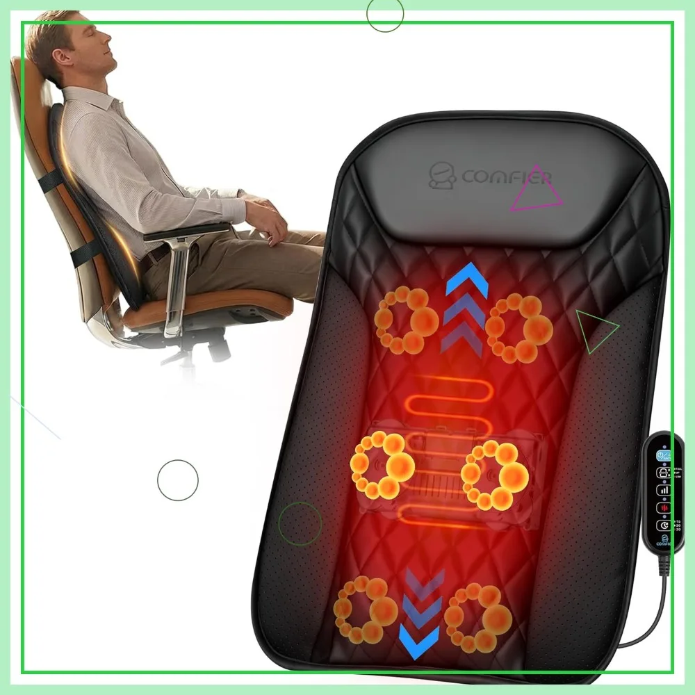 

Ultra-Slim Shiatsu Back Massager with Heat, Deep Tissue Kneading for Chair, Upper/Lower/Full Back Relief