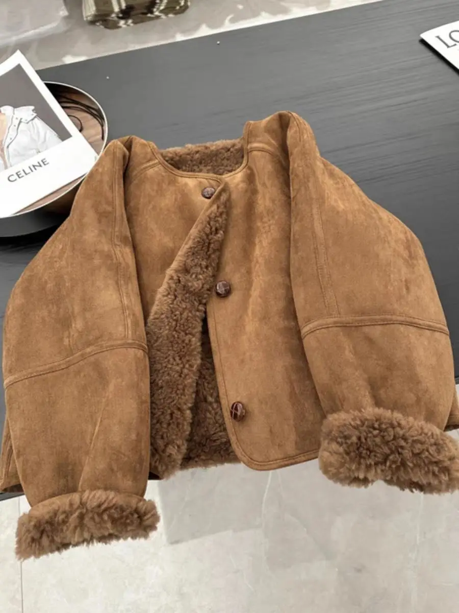

2025 New Maillard Fur All-in-one Brown Coat for Late Autumn and Early Winter Cool Style High-end and Light Mature Style