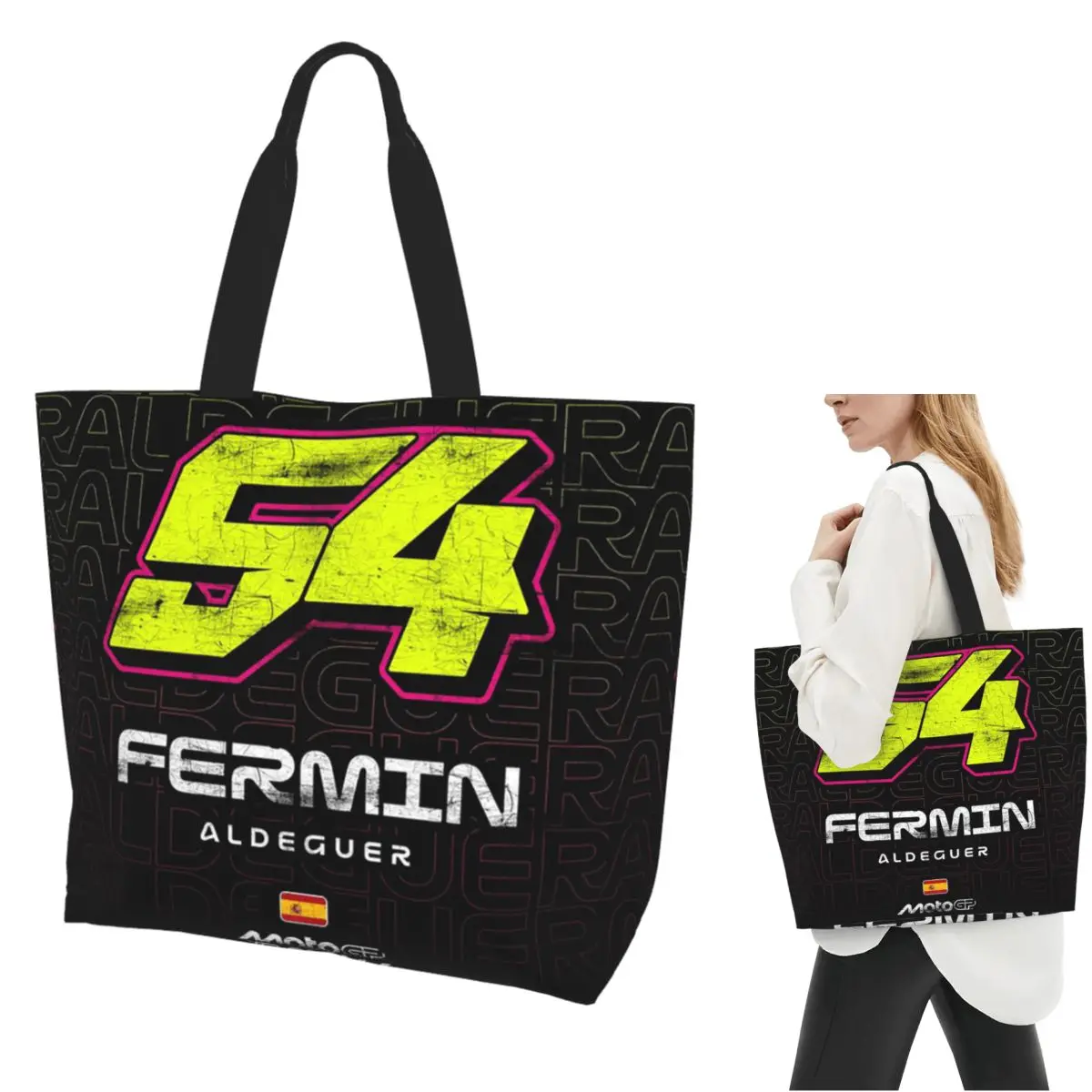 Aldeguer Number 54 Spain Ducati BK8 Gresini Racing MotoGP Shopping Tote Bag Canvas Shoulder Bags Shopper Grocery Handbag Women