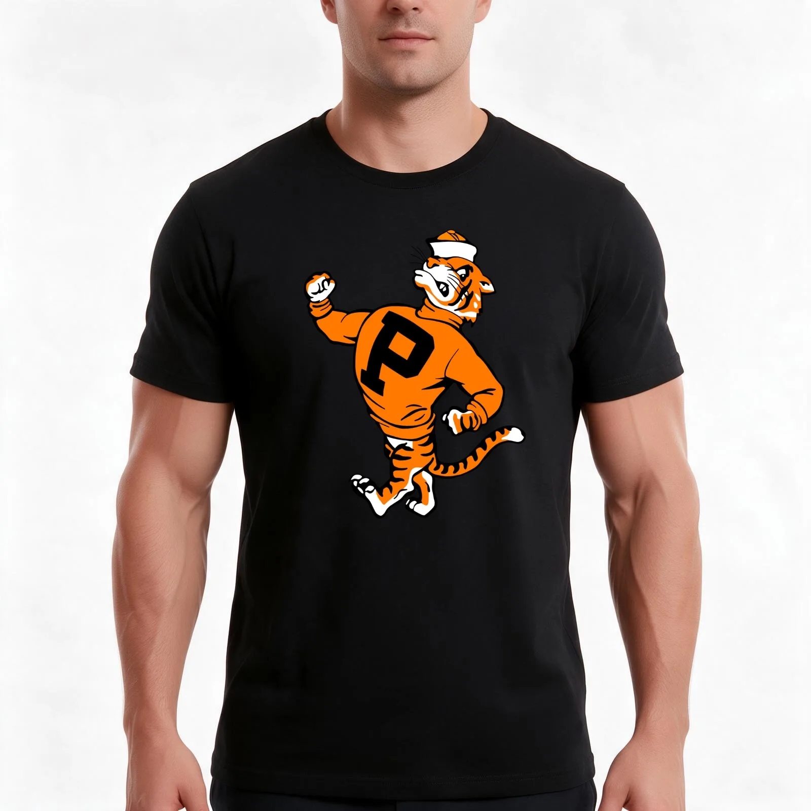 Princeton University Tiger Mascot T-Shirt, Summer Casual Cotton Tee, Oversized Streetwear Tops, Vintage Graphic Print