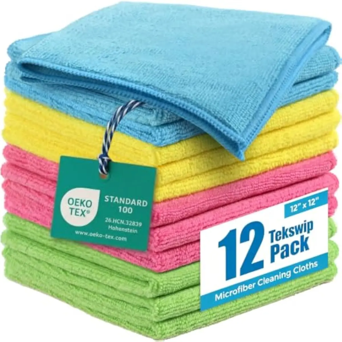 Microfiber Cleaning Cloth, 12 Pack, 12x12 Inch, Assorted Colors