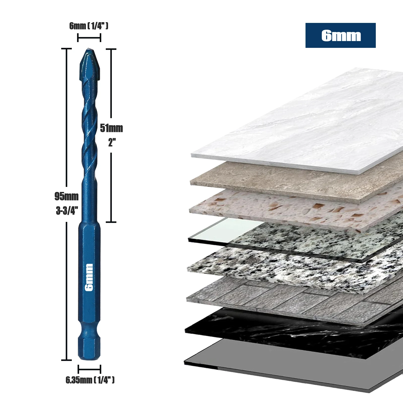5/6/8/10/12 mm blauer Fliesenbohrer, hohe Härte, exzentrischer Bohrer, Präzisionsbohrer für Keramik, Glas und Holz, Zubehör für Elektrowerkzeuge. – Detail 7