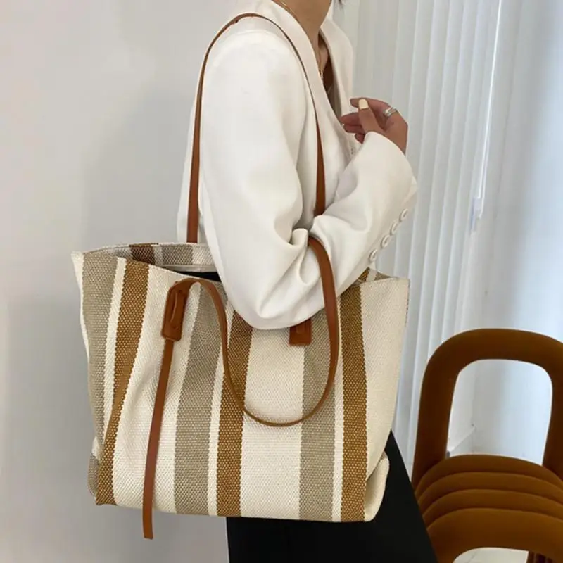 Summer Bags for Woman 2024 Stripe Designer Shoulder Crossbody Shopper Storage Bag Women Casual Canvas Handbag Tote Bag