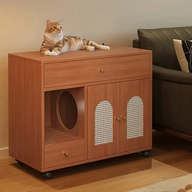 Custom Light Luxury Living Room Cat Cabinet Hidden Solid Wood Enclosed Anti Splash Large Anti Sand Cat Bed Cabinet