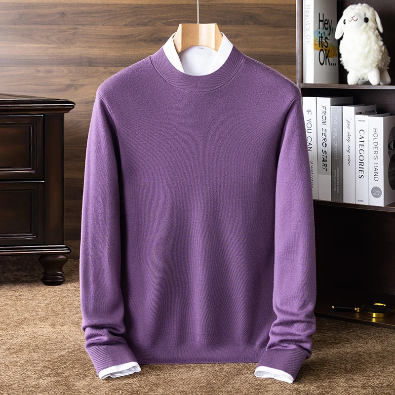 

Высококачественные топы из 100% камвольной шерсти, мужские толстые зимние повседневные свитер из овечьей шерсти, джемпер с длинными рукавами, мужская теплая вязаная одежда с воротником-стойкой