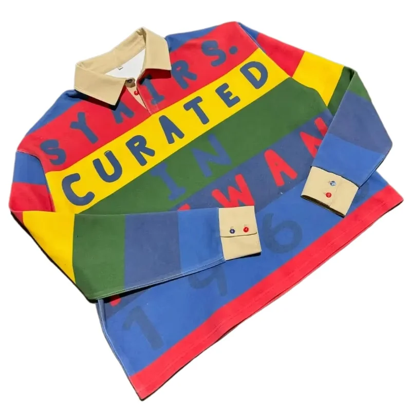 New Retro Streetwear Letters Rainbow Elements Polo Shirt Women Men's Loose Sports Hip-hop Sweatshirt Y2K High Street Fashion Top