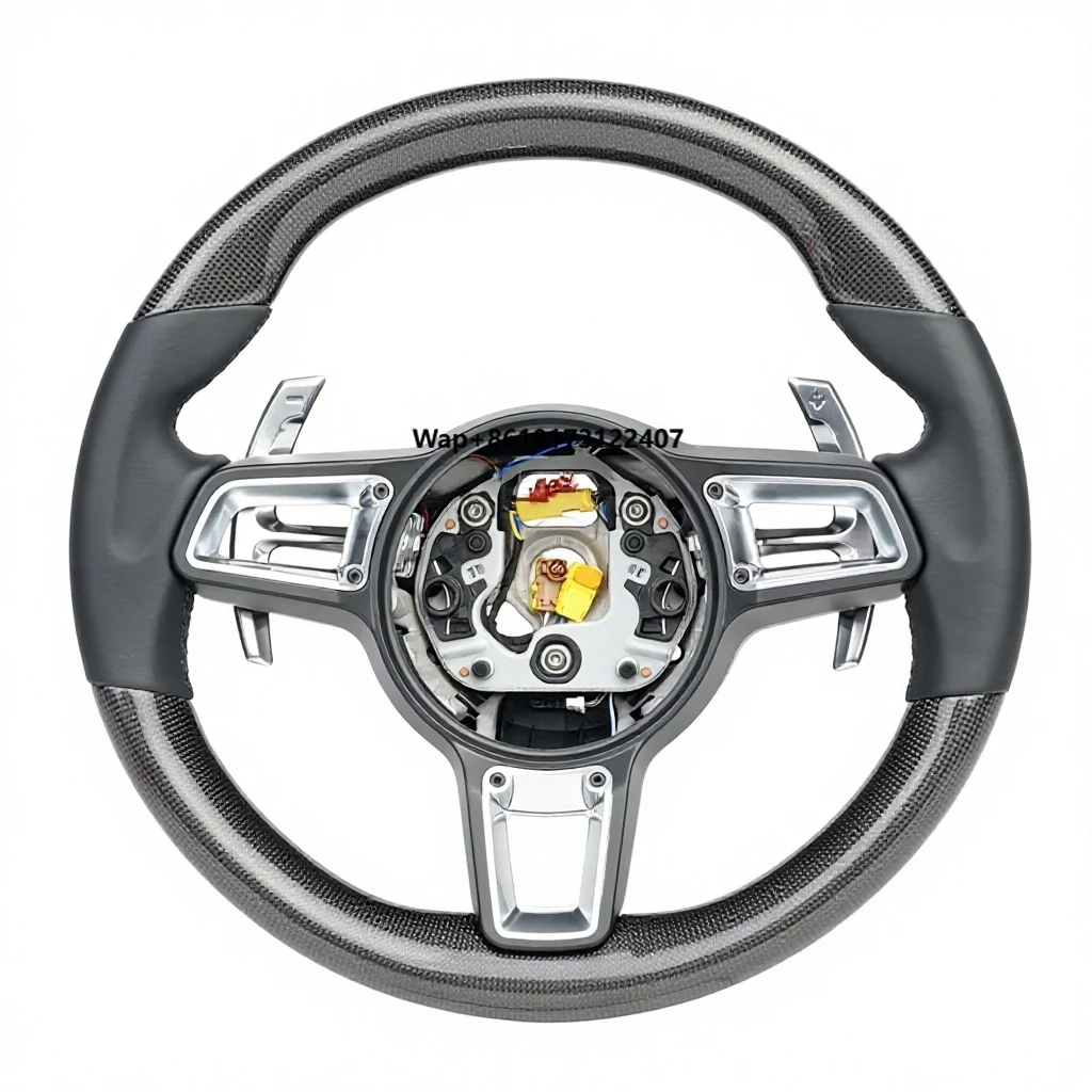 

For 15-23 718 GT 4.0T Modified German 3K Plain Leather Sports 6 Spoke Custom Logo Car Steering Wheel