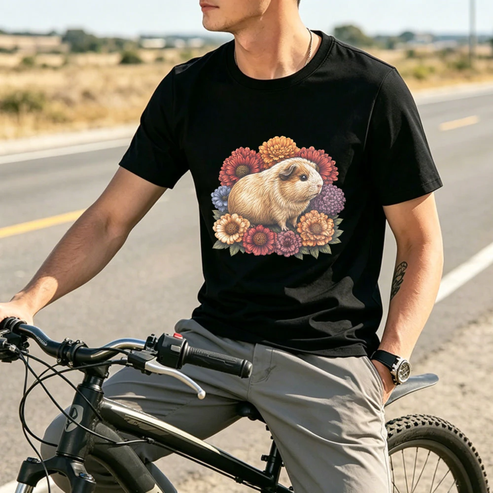Floral Guinea Pig Tshirt Cute Guinea Pig Tee Cottagecore Animal Shirt Guinea Pig Mom Gift Botanical Pet Lover Graphic Cotton Tee