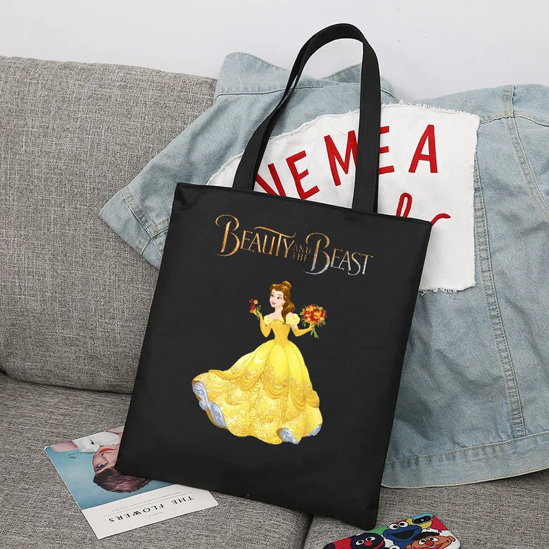 Bolso de lona de gran capacidad con dibujos animados de La Bella y La Bestia de Disney, bolso informal para mujer, bolso de estudiante para niños, bolsas de compras