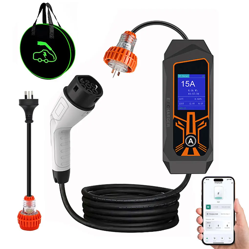 

15A 3.5KW Portable EV Charger Type2 Electric Car Charger EVSE Fast Charging Cable WiFi APP Bluetooth Control