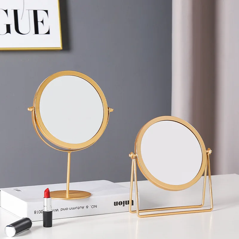 Light Retro European Metal Gold Home Desktop Square Round Dormitory Makeup Mirror