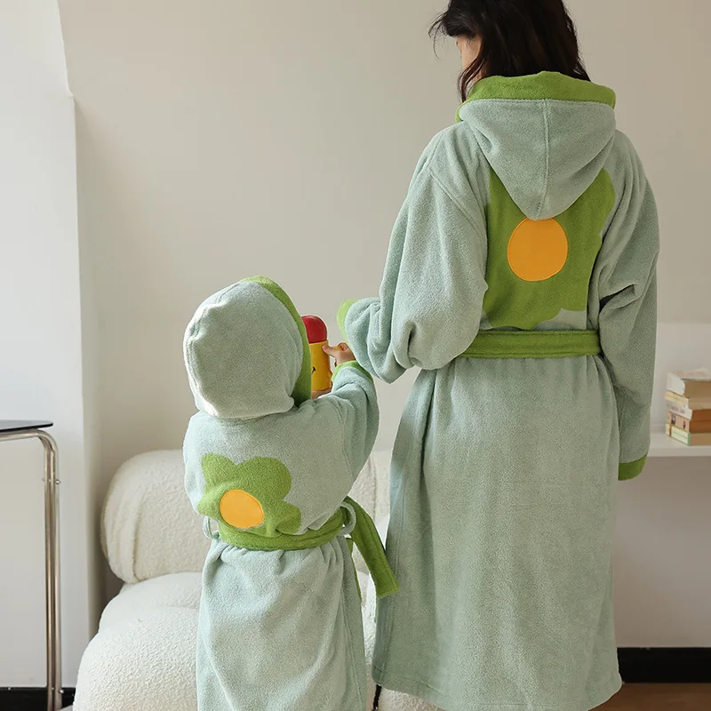 Exquisite Cotton Maternal and Child Grade a SUNFLOWER Adult and Children Bathrobe Absorbent Soft Skin-Friendly Hooded Tracksuit