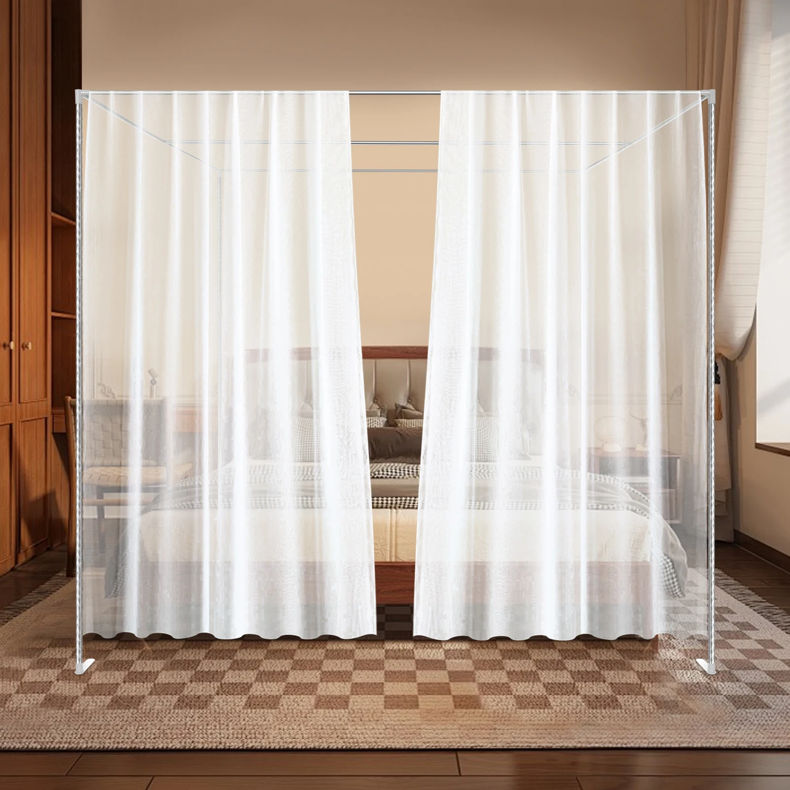 2*2*2m 4-Corner Bed Canopy Frame Post Bracket Mosquito Netting Curtain Support