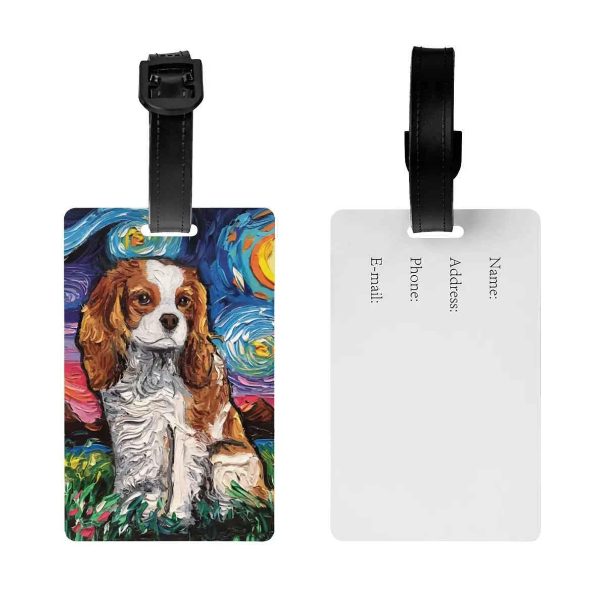 Custom Cavalier King Charles Spaniel Pet Portraits Art Luggage Tag Dog Suitcase Baggage Privacy Cover ID Label