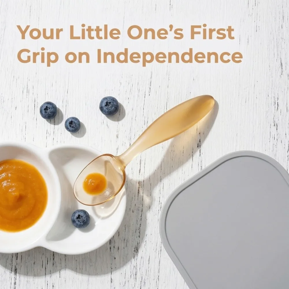 

Силиконовая ложка для еды, мягкая ложка, устойчивая к высоким температурам, ложка для обучения самостоятельному приему пищи, легко моется, без BPA.